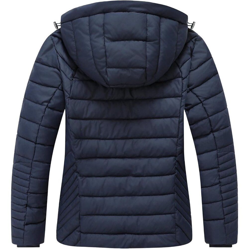 Women's Dark Blue Quilted Hood Down Jacket Coat Detachable Warm Winter Travel - Picture 2 of 5